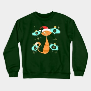 Orange Santa Cat with Blue Ornaments Crewneck Sweatshirt